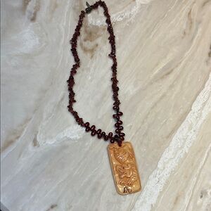 Artisan Gold and Red Beaded Necklace with Tiger 🐅